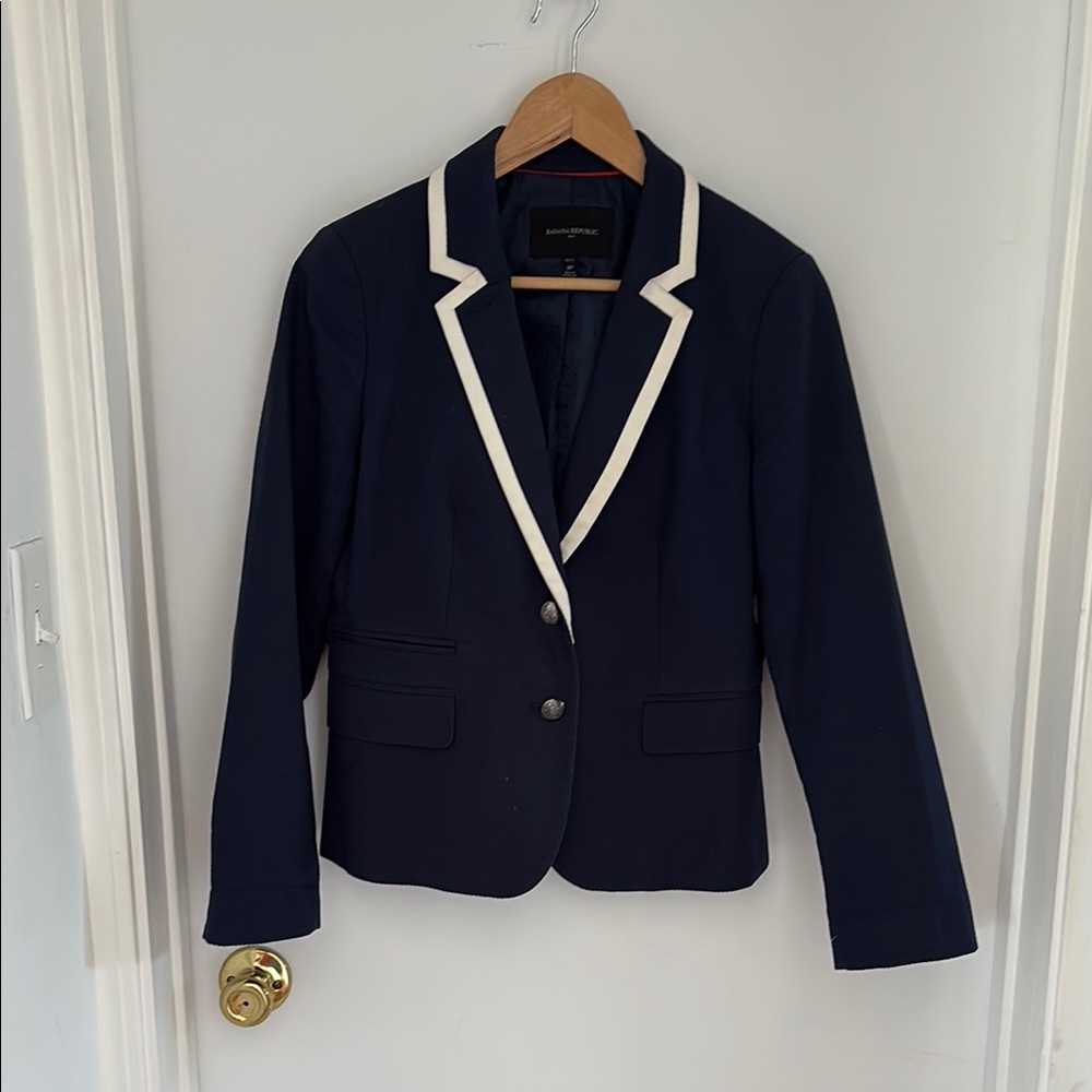 Banana Republic Blue and White Blazer Tailored Suit Jacket